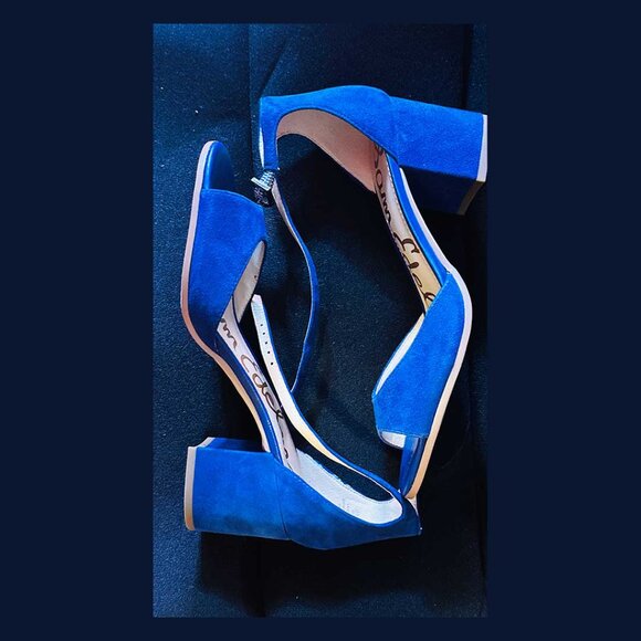 Royal Blue Sam Edelman Susie Block Heel Sandals Sz. 8. Blue Suede Shoes! - Picture 4 of 5